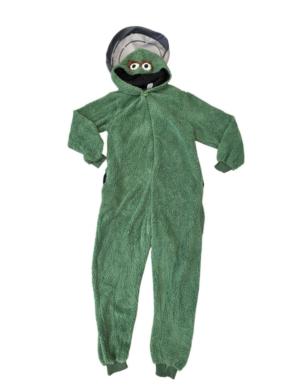 Sesame Street Oscar The Grouch Hooded Plush Adult Costume S/M Halloween dress up